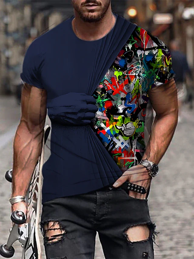 Men's Tee T shirt 3D Graphic Prints Hand Print Short Sleeve Daily Tops Casual Designer - Image 8