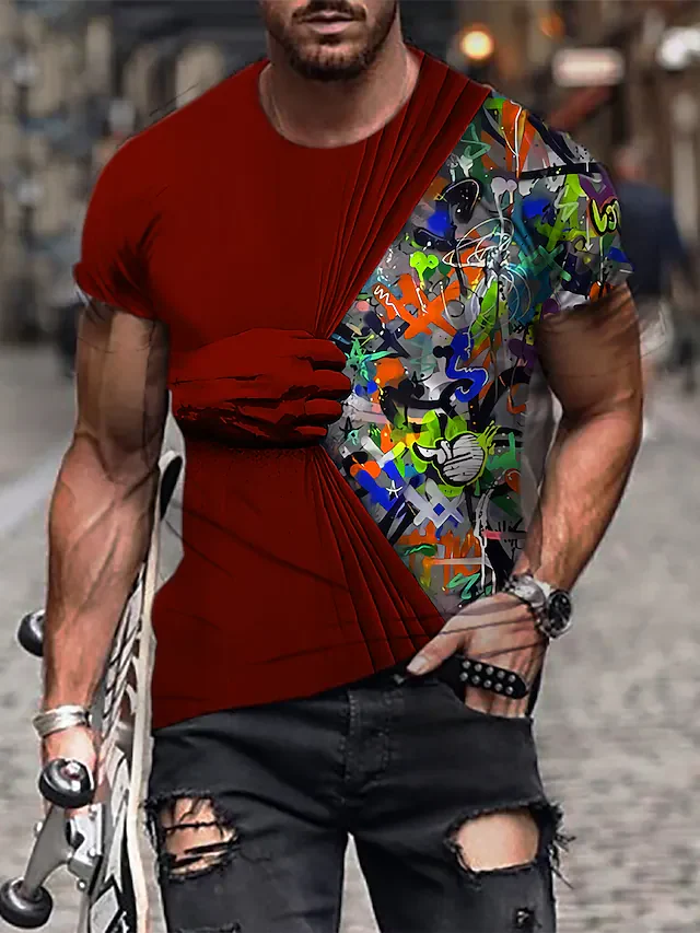 Men's Tee T shirt 3D Graphic Prints Hand Print Short Sleeve Daily Tops Casual Designer - Image 9