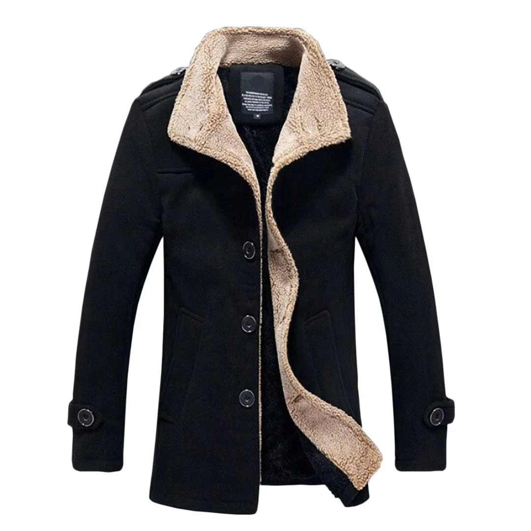 Men's  Solid Buttoned Woolen Autumn Jacket - Image 5